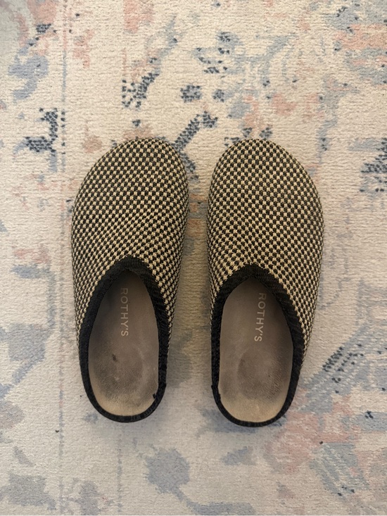 Rothy's Shoes - Rothy's Black and Cream Woven Slip-On Mules